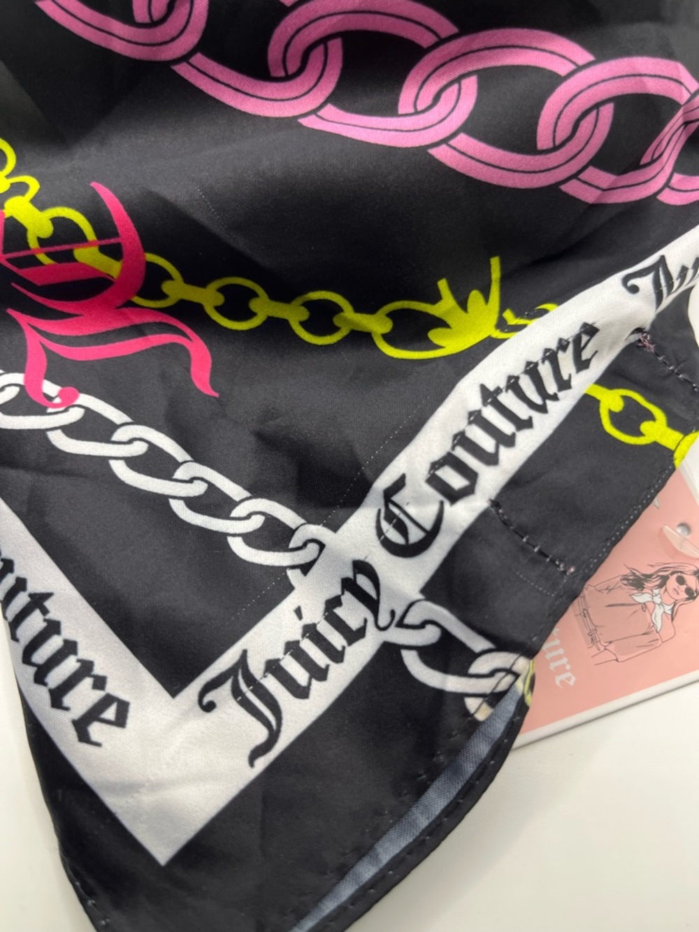 Juicy Couture Black Scarf with Neon Chain Print - Picture 12 of 15